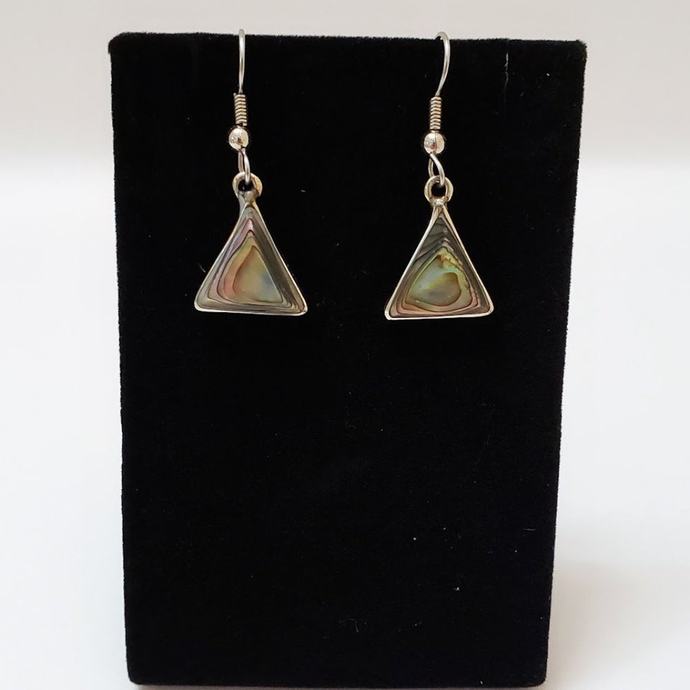 Abalone Shell Dangle Drop Pierced Earrings Triang… - image 1